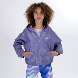 Adidas Girls Purple Windbreaker Oversize Quarter Zip Athleisure